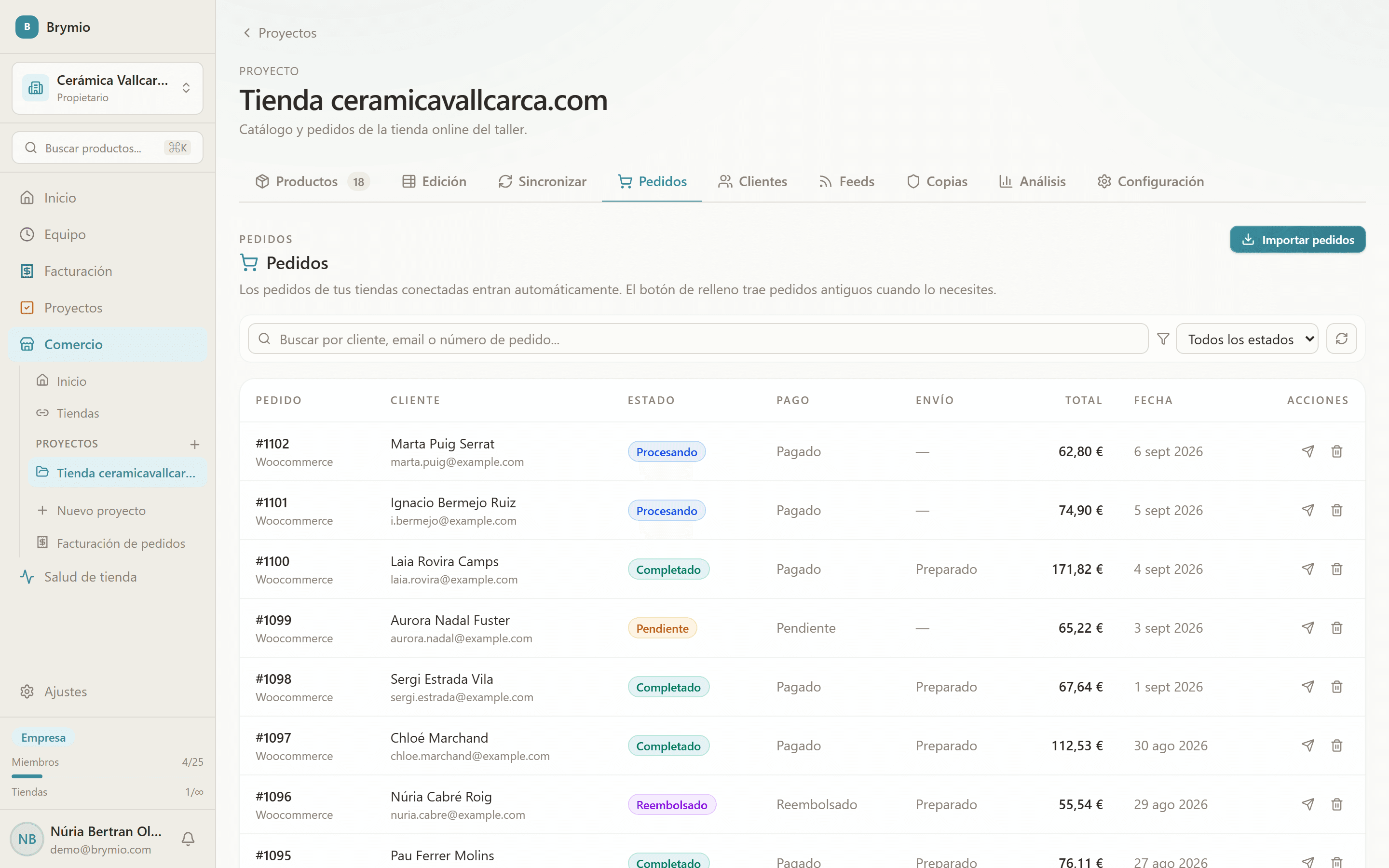 Liste des commandes de la boutique connectée