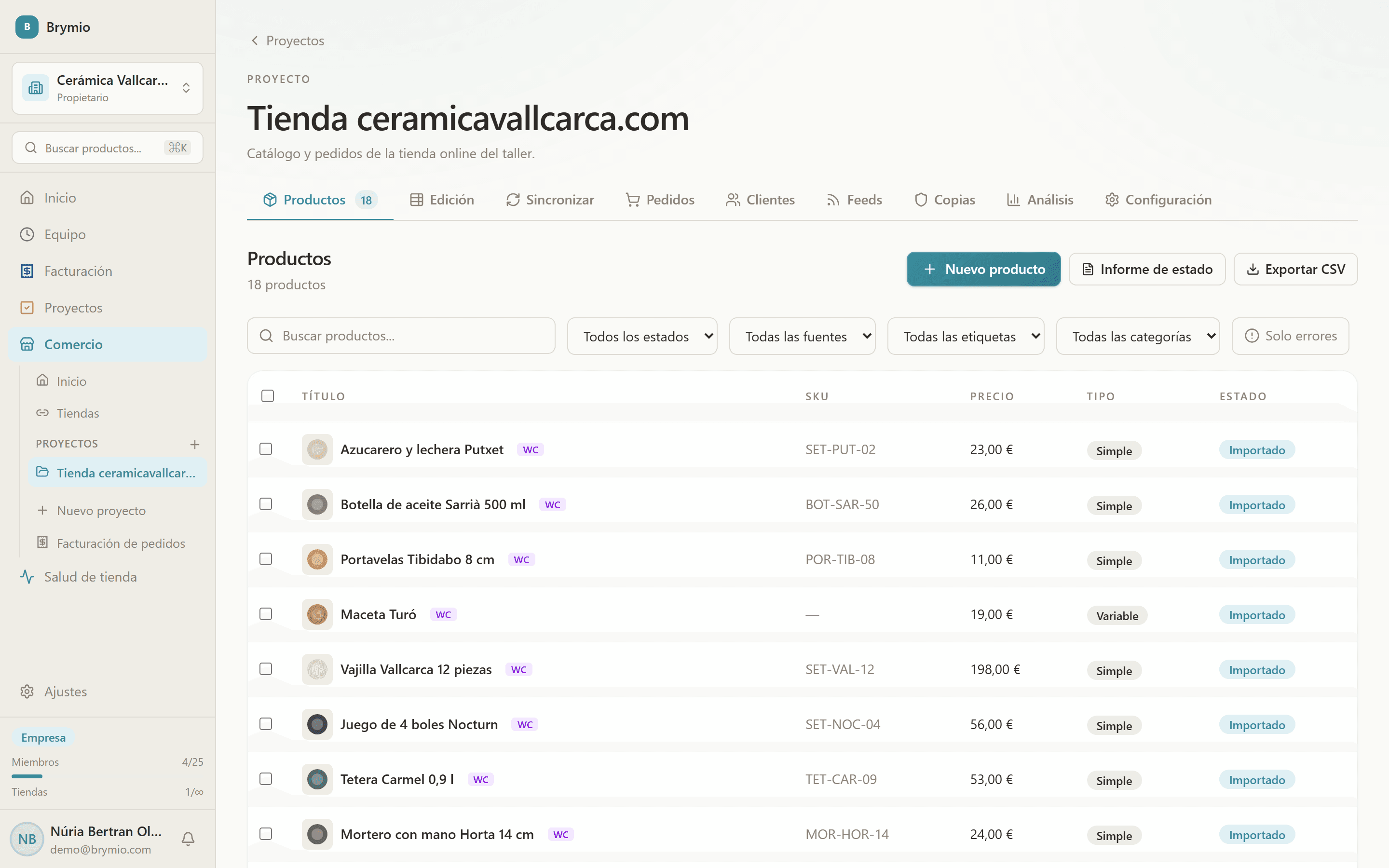 Catalogue de produits avec leurs variantes et leurs prix