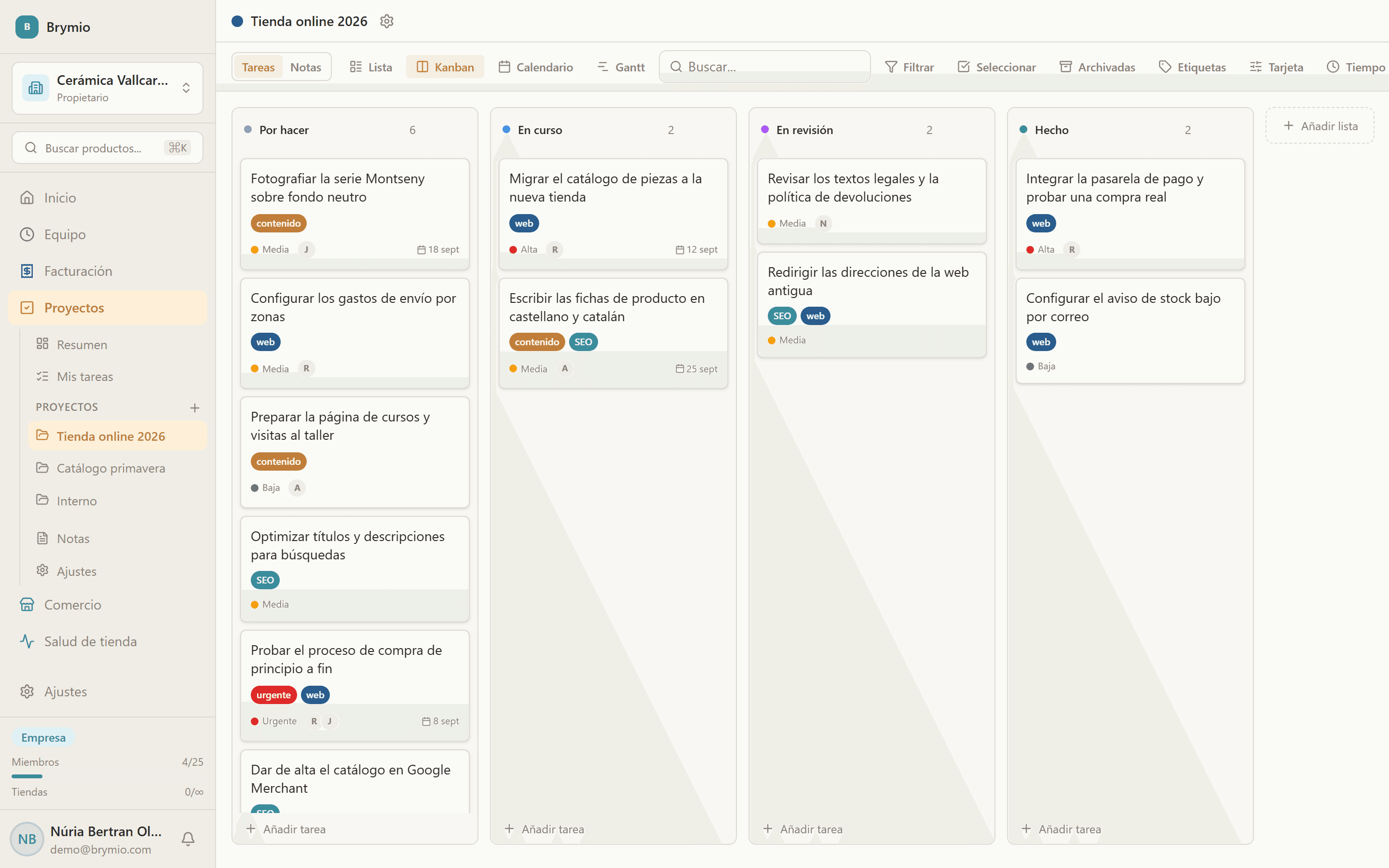 Tableau kanban d'un projet avec ses tâches